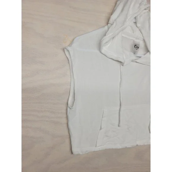 Zyia Active Women's Size Small Cropped Hoodie Sleeveless White Lightweight - Picture 3 of 8
